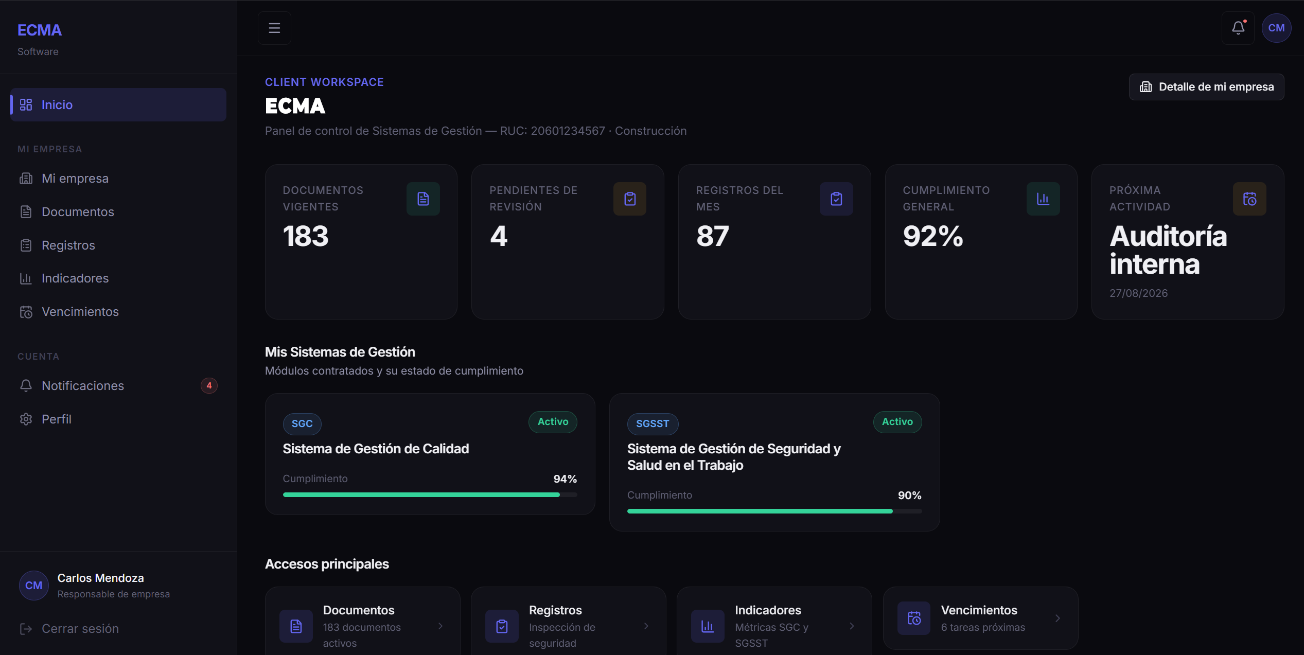 ECMA Control Center Dashboard